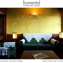 Текстильные обои lowintensity chinoiserie custom colourway on chartreuse silk Fromental